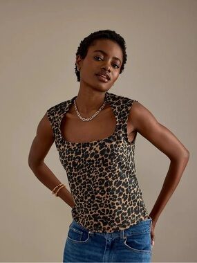 Maeve NWOT Cap-sleeve Cut-in Knit Top cheetah / leopard size medium